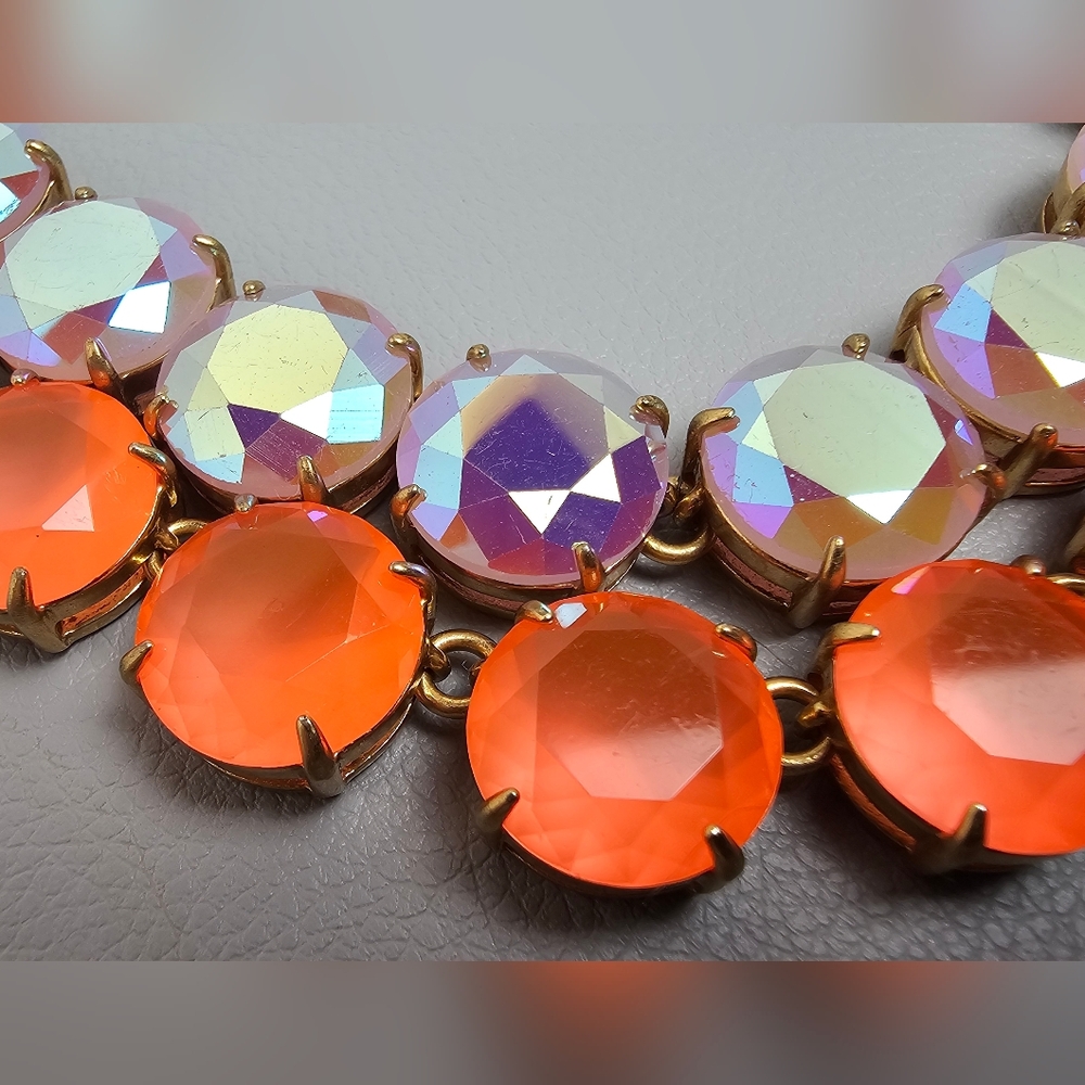 [J. Crew] Layered Statement Necklace Aurora Borealis Iridescent & Orange Stones - Picture 11 of 16